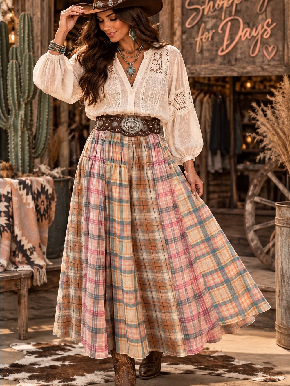 Oli & Hali Boho Plaid Maxi Skirt or dress  in Pastel Multi